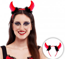 Tiara Red Devil com pena preta