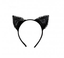 Tiara de gato preto com tecido