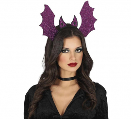 Faixa de cabeça de morcego lilás com asas abertas