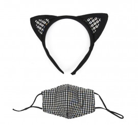 Tiara com orelhas de gato e máscara