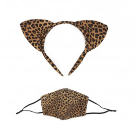 Tiara com orelha de leopardo e máscara