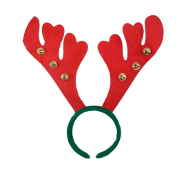 Tiara de rena vermelha e verde com bolas douradas