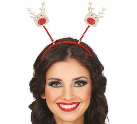 Tiara de rena dourada e vermelha