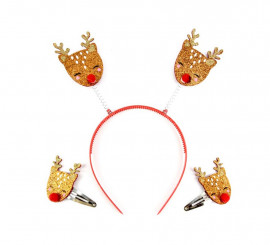 Tiara de rena marrom com ganchos