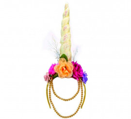 Tiara de unicórnio dourado com flores