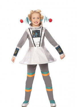 Fato de agente espacial cinza com munhequeiras para menina