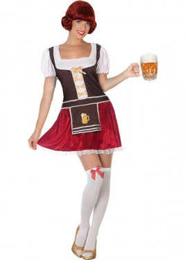 White and Red German Velvet Costume for Women