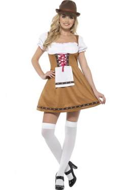 Brown and White Traditional German Costume for Women