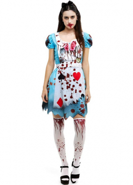 Women's classic blue dress zombie alice costume