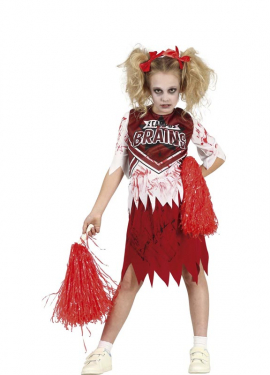 Fato de líder de torcida de zumbi vermelho e branco para meninas