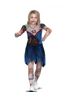 Fato de líder de claque zombie azul para menina