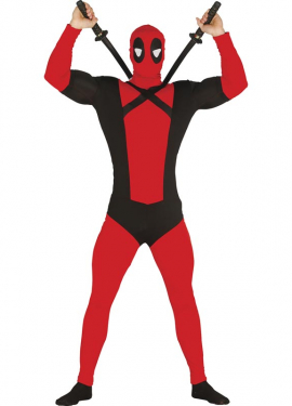 Fato de anti-herói vermelho e preto para homens