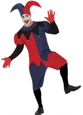 Red and blue Evil Harlequin costume for men