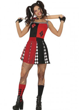 Fato de Cheerleader Arlequina em vestido para mulher
