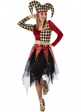 Fato de arlequim vermelho para mulher