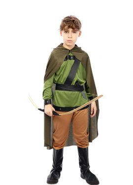 Green Forest Archer Costume with Cape for Kids
