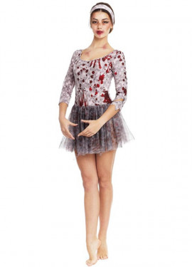 Women's Grey Zombie Dancer Costume with Headpiece