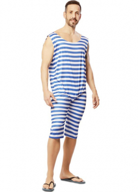 Fato de banho retro azul dos anos 20 para homem