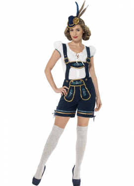 Fato bávaro azul com Lederhosen para mulher