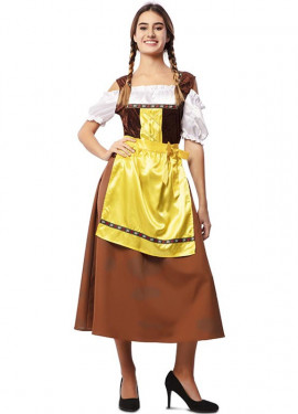 Fato clássico da Baviera castanho e amarelo para mulher