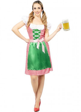 Traje bávaro vestido rosa e verde para mulher