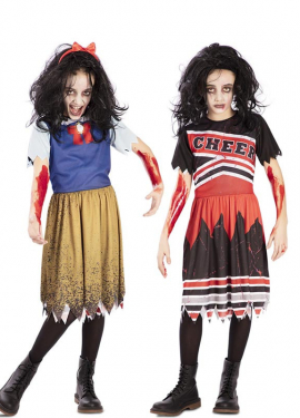 Fato reversível 2 em 1 de zumbi de líder de torcida branca de neve para menina