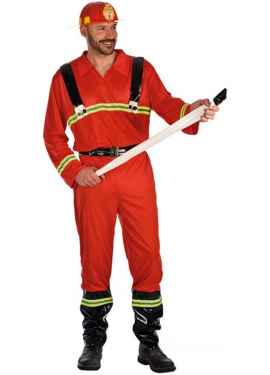 Fato de bombeiro masculino com mangueira