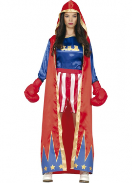 Fato boxer feminino azul e vermelho