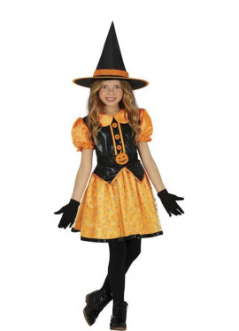 Orange Shiny Witch Costume for Girl