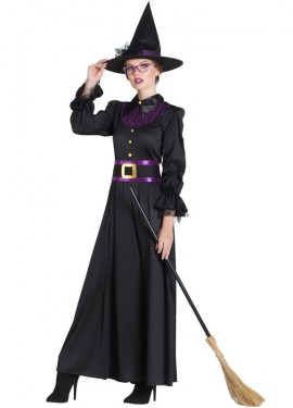 Fato de bruxa roxa clássica para mulher