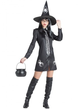 Fato de bruxa com aranhas para mulher