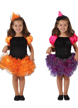 Fato de bruxa com saia plissada para menina em 2 cores e vários tamanhos