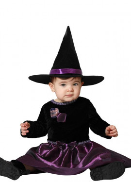 Fato de bruxa roxa para bebé e menina