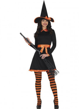 Orange witch costume with bow for women