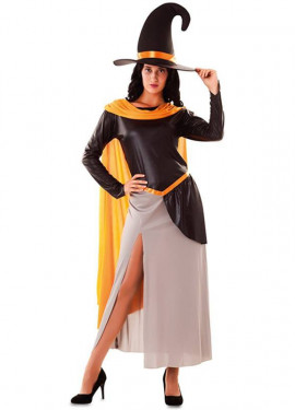 Fato de bruxa laranja para mulher