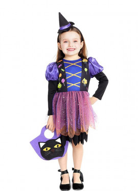 Fato de bruxinha roxa com bandana para bebé e menina