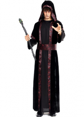 Dark Wizard Costume with Hood and Belt for Men