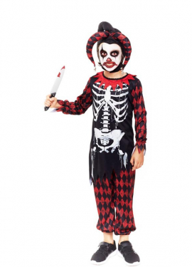 Fato de esqueleto de bobo da corte para criança