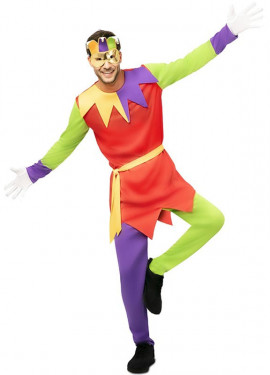 Fato de bobo multicolorido com máscara para homem