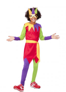 Fato de bobo multicolorido com máscara para criança