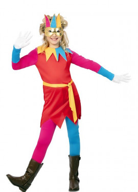 Multicolored Jester costume with mask for girls