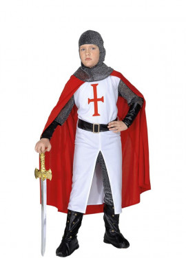 Fato de cavaleiro cruzado branco e vermelho para criança