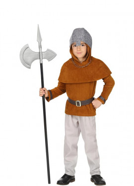 Fato de cavaleiro medieval plebeu com capuz para criança