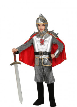 Fato de cavaleiro prateado com armadura para criança