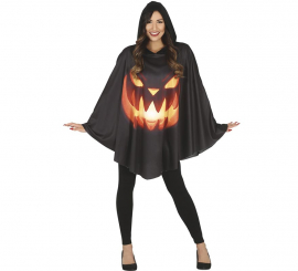 Pumpkin Costume in Black Poncho for Women