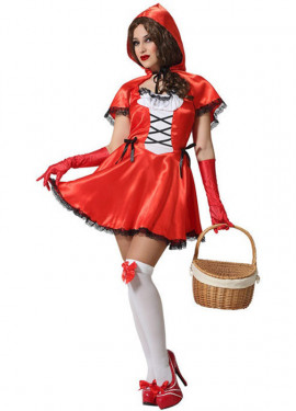 Traje feminino charmoso chapeuzinho vermelho com laços