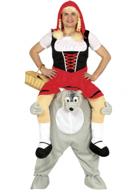 Fato de Chapeuzinho Vermelho nos ombros do Lobo para adulto