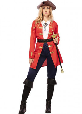 Fato de Capitão Pirata Vermelho com cinto para mulher