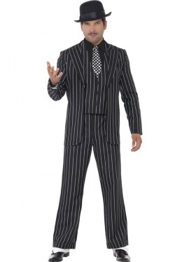 Gangster Bonnet Costume Suit listrado para homens