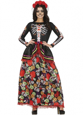 Catrina costume with printed dress for women
